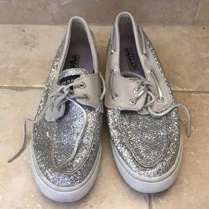 Silver sperry boat shoe